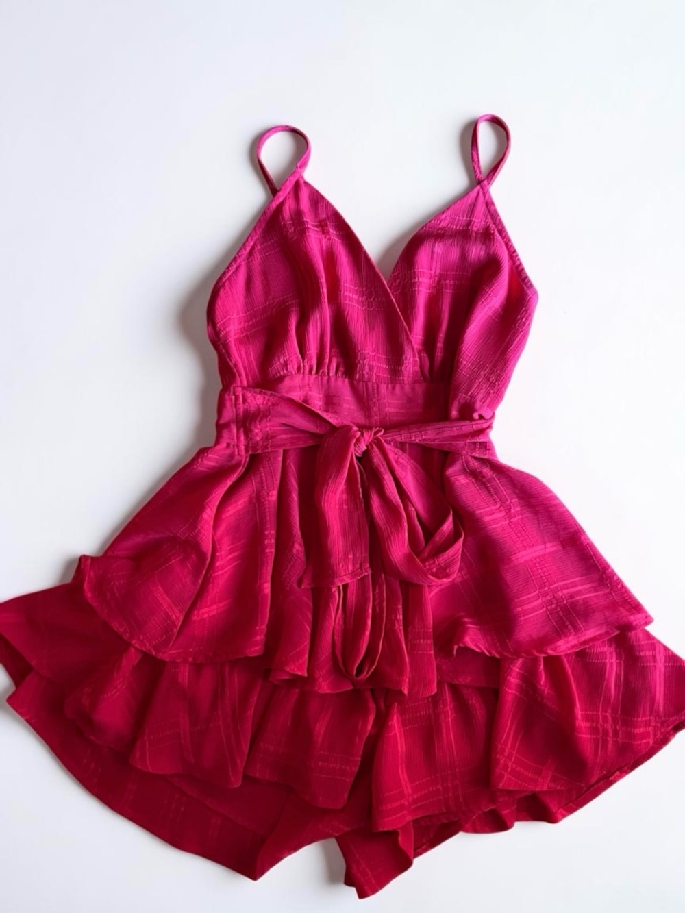 Pink Lily Red Zip Up Ruffle Romper with Front Tie Womens Size Medium NWOT